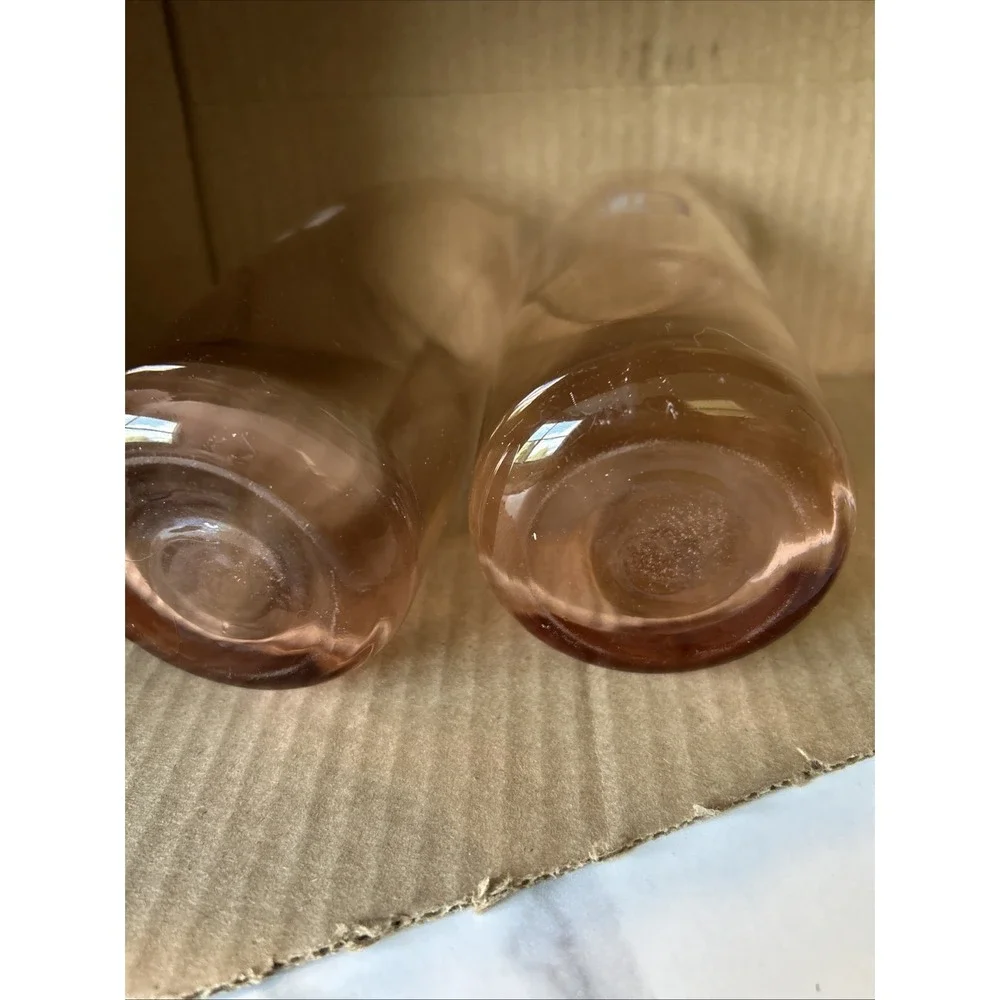 Detroit Old English D Pink Tinted Highball‎ Drinking Glasses Set of 2 Vintage